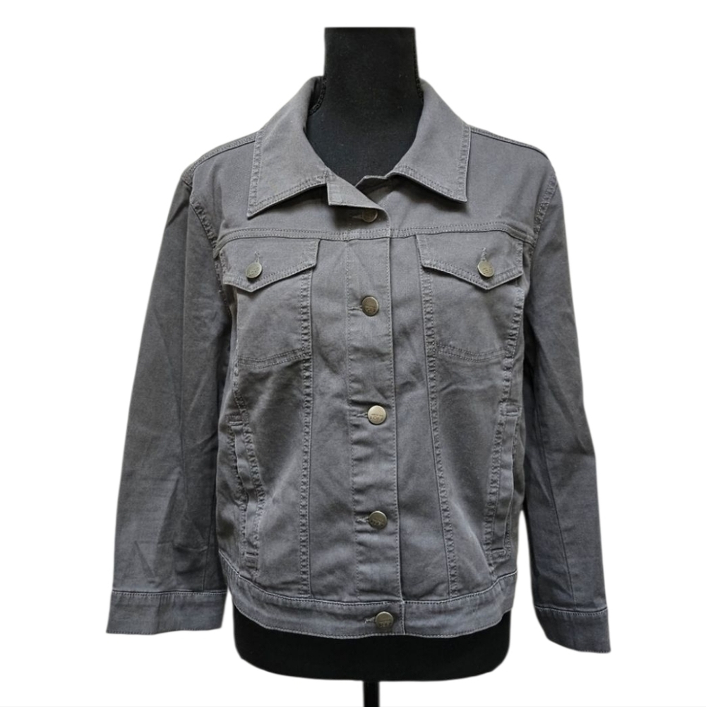 Ann Taylor Loft Grey Button Up Jean Jacket 98% cotton, 2% spandex Size L